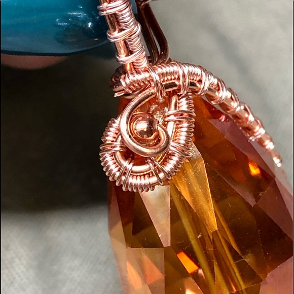 💎Crystal bead pendant wire wrapped-orange and pink-copper - Picture 6 of 14